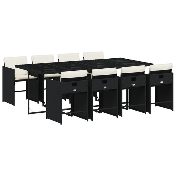 vidaXL Ensemble &agrave; manger de jardin 9pcs coussins noir r&eacute;sine tress&eacute;e