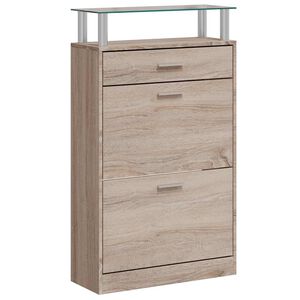 vidaXL Meuble &agrave; chaussures avec tiroir et plateau en verre Bois