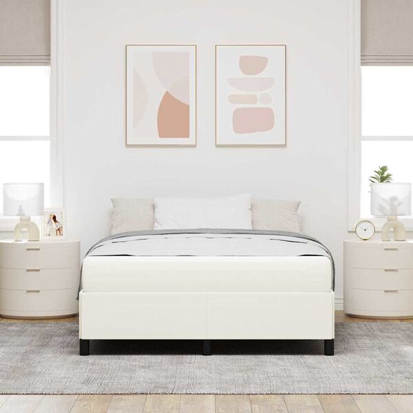vidaXL Cadre de lit avec matelas Cr&egrave;me 160 x 200 cm tissu