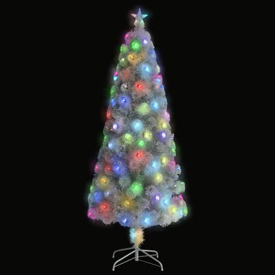 vidaXL Arbre de Noël artificiel pré-éclairé blanc 210 cm fibre optique