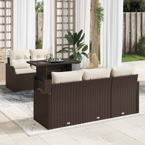 vidaXL Ensemble de canap&eacute; de jardin 6 pcs Marron polyrotin
