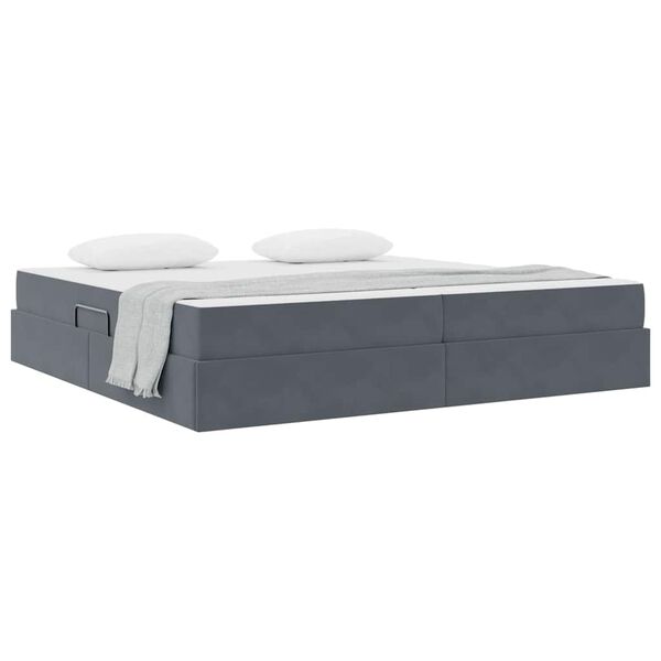 vidaXL Lit avec rangement et matelas Gris fonc&eacute; 200 x 200 cm Velours