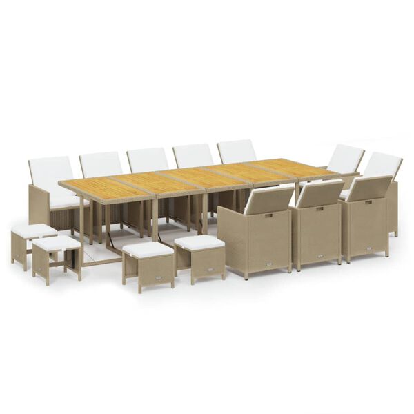vidaXL Ensemble &agrave; manger de jardin coussins 15pcs R&eacute;sine tress&eacute;e Beige