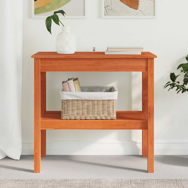 vidaXL Table console avec &eacute;tag&egrave;re Brun Cir&eacute; 80 x 40 x 75 cm Pin massif