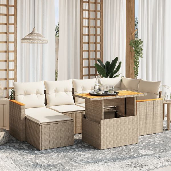 vidaXL Salon de jardin avec coussins 7 pcs beige r&eacute;sine tress&eacute;e