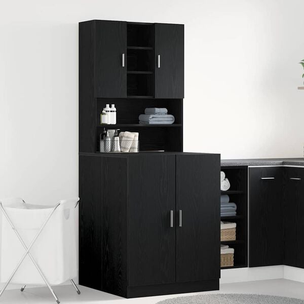 vidaXL Cabinet pour lave-linge 2 pcs Ch&ecirc;ne noir 70,5 x 71,5 x 181,5 cm