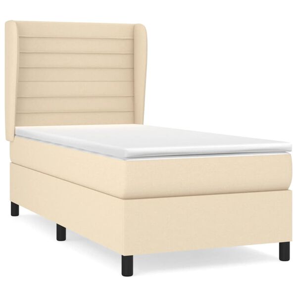 vidaXL Sommier &agrave; lattes de lit avec matelas Cr&egrave;me 100x200 cm Tissu