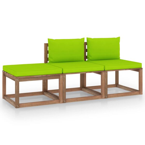 vidaXL Salon palette de jardin 3 pcs et coussins Bois de pin impr&eacute;gn&eacute;
