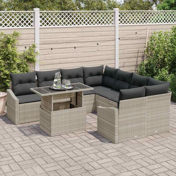 vidaXL Ensemble de canap&eacute; de jardin 9 pcs Gris clair polyrotin
