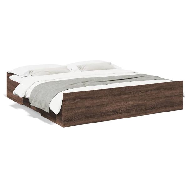 vidaXL Cadre de lit avec tiroirs sans matelas ch&ecirc;ne marron 200x200 cm