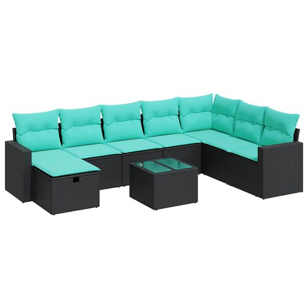 vidaXL Salon de jardin 8 pcs avec coussins noir r&eacute;sine tress&eacute;e