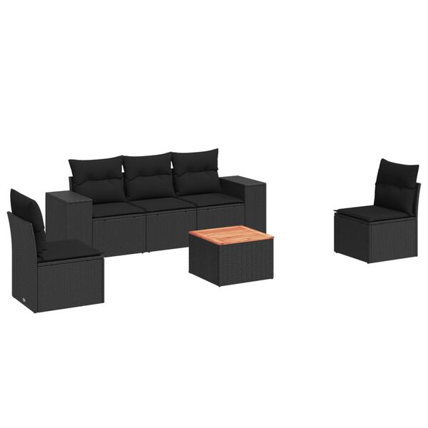 vidaXL Salon de jardin 6 pcs avec coussins noir r&eacute;sine tress&eacute;e