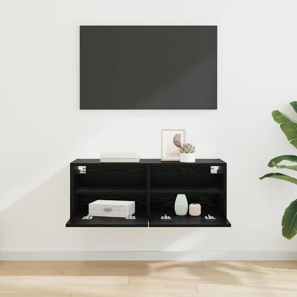 vidaXL Meuble TV mural Chêne noir 80 x 30 x 30 cm Bois d'ingénierie