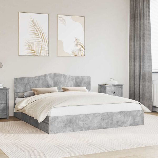 vidaXL Lit de Rangement Gris b&eacute;ton 200 x 200 cm Bois d'ing&eacute;nierie