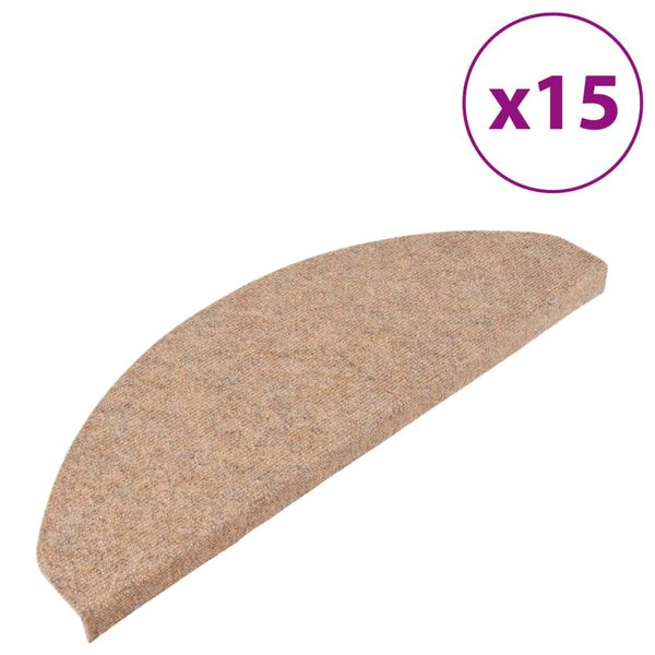 vidaXL Tapis d'escalier autocollants 15 pcs 65x22,5x3,5 cm Beige
