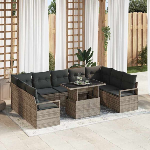 vidaXL Ensemble de canapé de jardin 10 pcs Gris Poly rotin