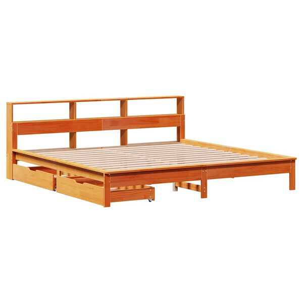 vidaXL Lit biblioth&egrave;que sans matelas cire marron 200x200 cm pin massif