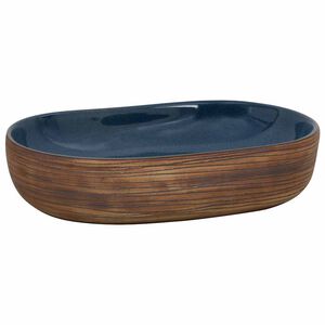 vidaXL Vasque &agrave; poser marron et bleu ovale 59x40x14 cm c&eacute;ramique