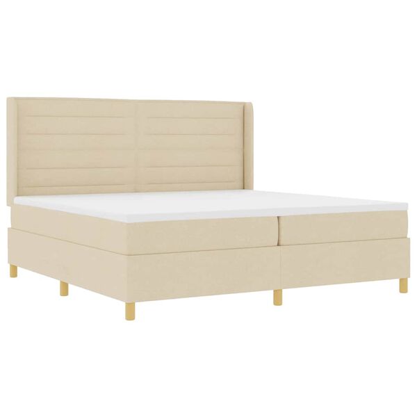 vidaXL Lit &agrave; ressorts avec matelas Cr&egrave;me 200 x 200 cm tissu