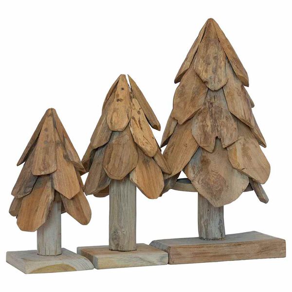 vidaXL Sapin de Noël avec support 3 pcs Marron Bois de teck solide