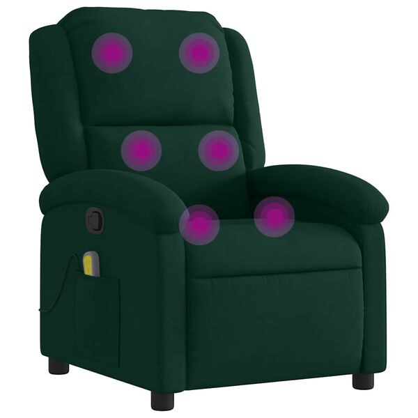 vidaXL Fauteuil inclinable de massage vert fonc&eacute; velours