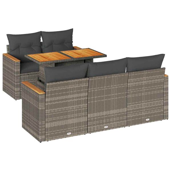 vidaXL Salon de jardin avec coussins 6 pcs gris résine tressée acacia