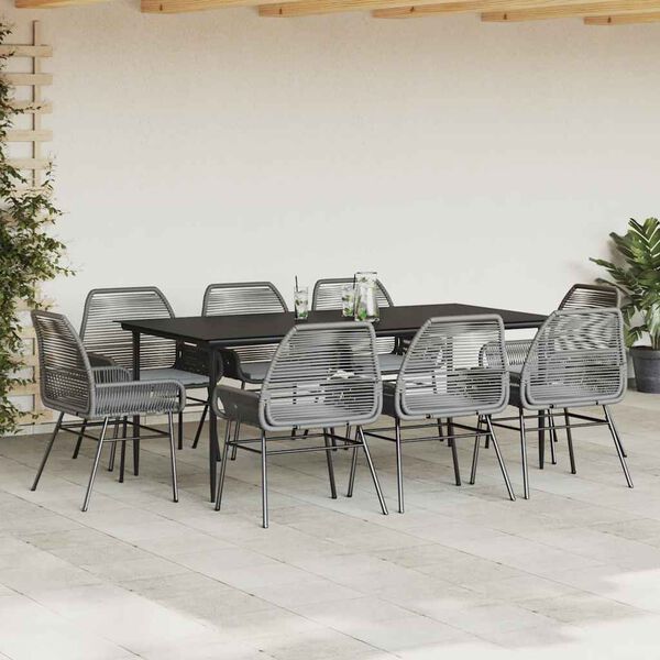 vidaXL Ensemble &agrave; manger jardin coussins 9 pcs gris poly rotin verre