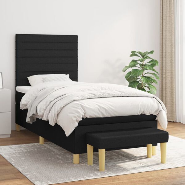 vidaXL Sommier &agrave; lattes de lit avec matelas Noir 90x200 cm Tissu