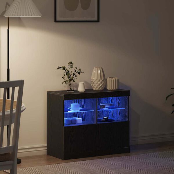vidaXL Buffet LED Noir 81 x 37 x 66,5 cm Bois d'ing&eacute;nierie