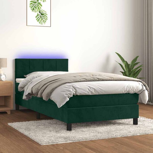 vidaXL Sommier &agrave; lattes de lit et matelas et LED Vert fonc&eacute; 90x190 cm