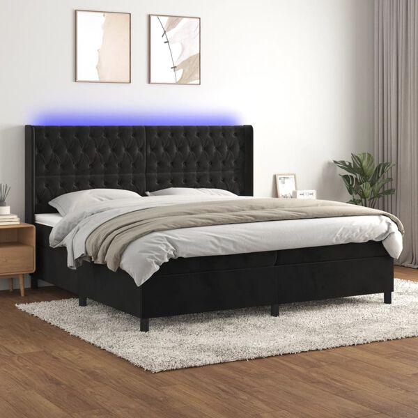 vidaXL Sommier &agrave; lattes de lit matelas et LED Noir 200x200 cm Velours