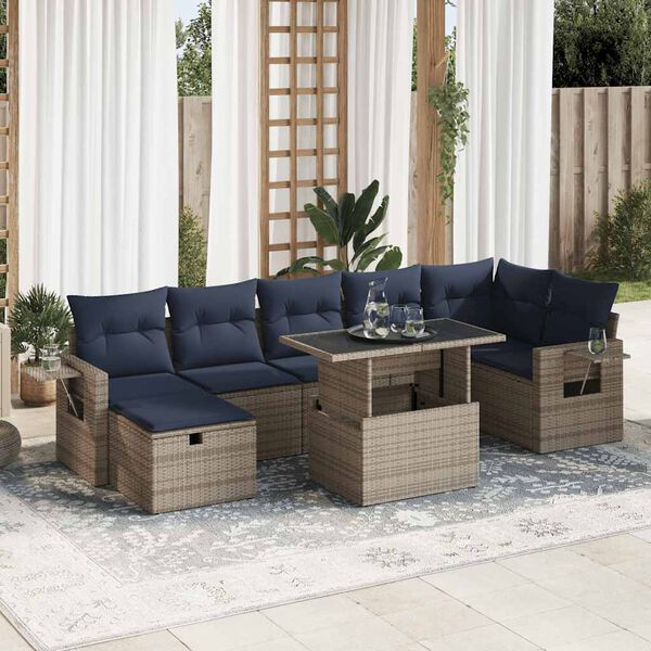 vidaXL Salon de jardin 8pcs avec coussins gris r&eacute;sine tress&eacute;e