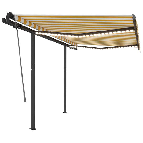 vidaXL Auvent manuel r&eacute;tractable avec LED 3,5x2,5 m Jaune et blanc