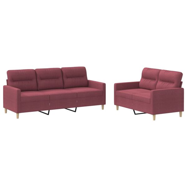 vidaXL Ensemble de canap&eacute;s 2 pcs avec coussins Rouge bordeaux Tissu