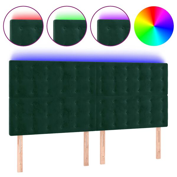 vidaXL T&ecirc;te de lit &agrave; LED Vert fonc&eacute; 200x5x118/128 cm Velours