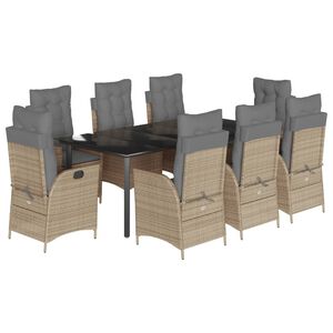 vidaXL Ensemble &agrave; manger de jardin et coussins 9 pcs beige Poly rotin
