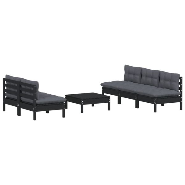 vidaXL Salon de jardin 6 pcs avec coussins anthracite bois de pin