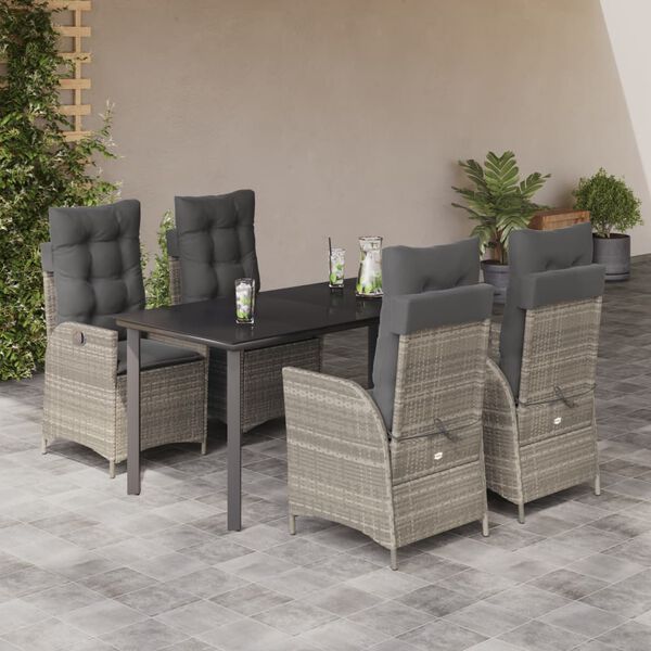 vidaXL Ensemble &agrave; manger de jardin et coussins 5 pcs gris clair rotin