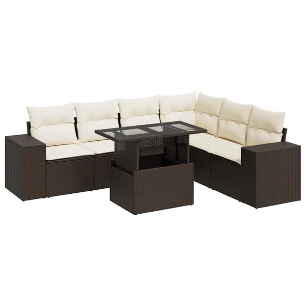 vidaXL Salon de jardin avec coussins 7 pcs marron r&eacute;sine tress&eacute;e
