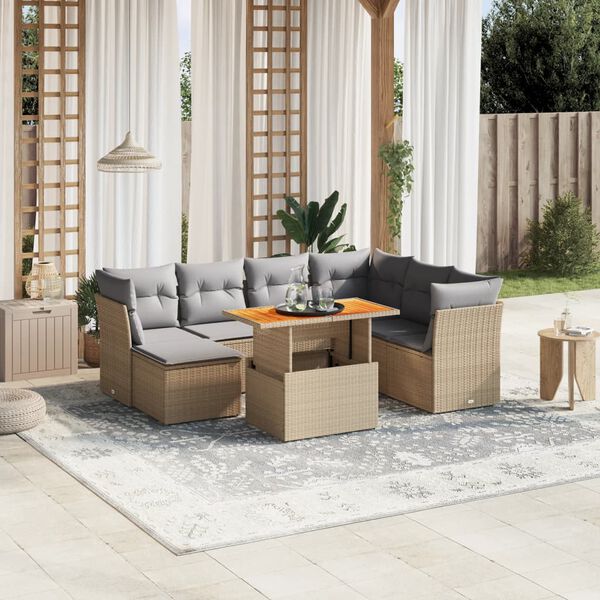 vidaXL Salon de jardin avec coussins 8 pcs beige r&eacute;sine tress&eacute;e