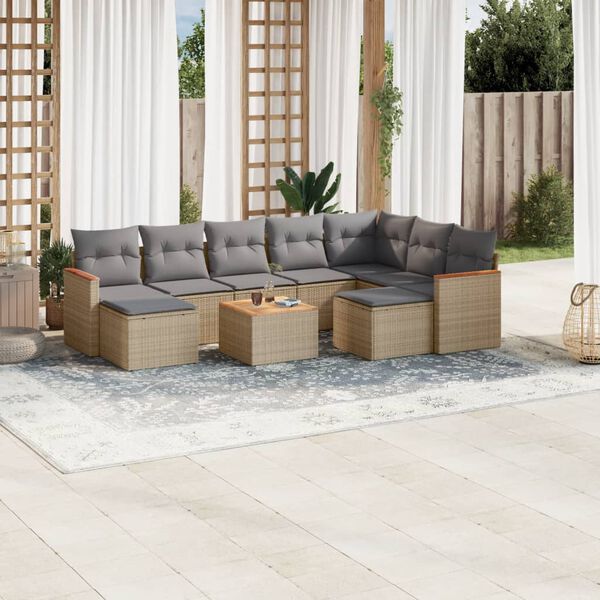 vidaXL Salon de jardin et coussins 10 pcs m&eacute;lange beige r&eacute;sine tress&eacute;e