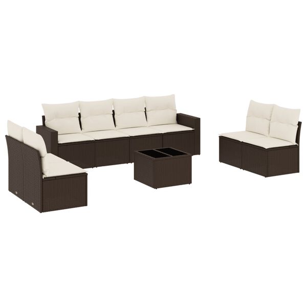 vidaXL Salon de jardin avec coussins 9 pcs marron r&eacute;sine tress&eacute;e