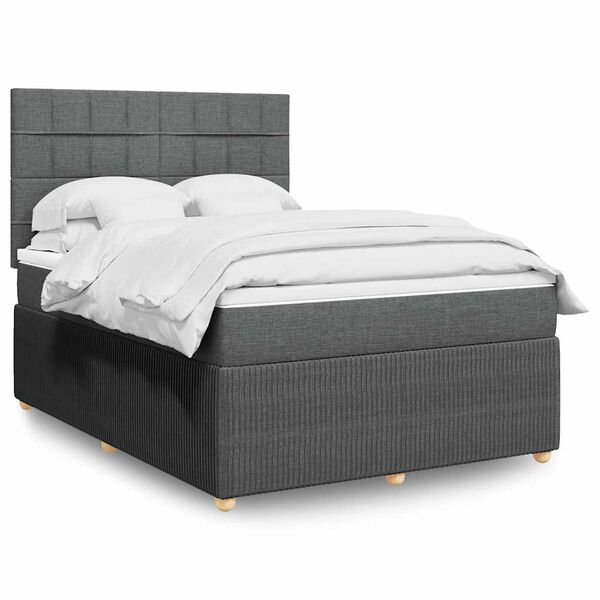 vidaXL Sommier &agrave; lattes de lit avec matelas Gris fonc&eacute; 160x200cm Tissu