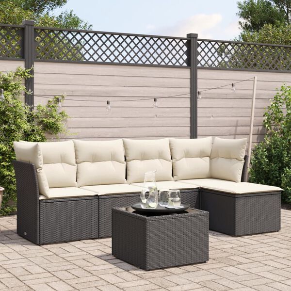 vidaXL Salon de jardin 6 pcs avec coussins noir r&eacute;sine tress&eacute;e