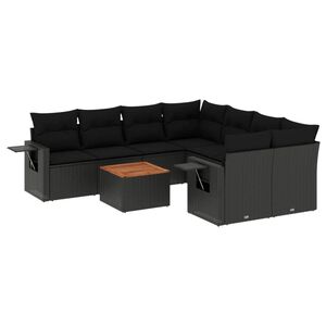 vidaXL Salon de jardin 9 pcs avec coussins noir r&eacute;sine tress&eacute;e