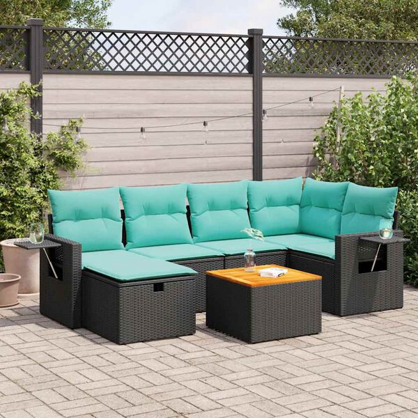 vidaXL Salon de jardin 7 pcs avec coussins noir r&eacute;sine tress&eacute;e