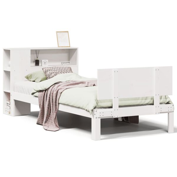 vidaXL Lit bibliothèque sans matelas blanc 100x200 cm bois pin massif
