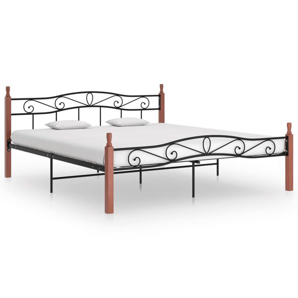vidaXL Cadre de lit sans matelas noir m&eacute;tal bois ch&ecirc;ne 200x200 cm