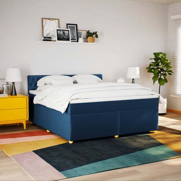 vidaXL Sommier &agrave; lattes de lit avec matelas Bleu 180x200 cm Tissu