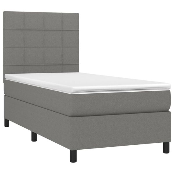 vidaXL Sommier &agrave; lattes de lit avec matelas et LED Gris fonc&eacute; 90x200cm